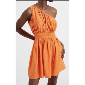 French Connection Faron Draped Orange One-Shoulder Dress US 6